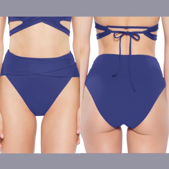 NEW‎ Becca Color Code Crossover High Waist Bikini Bottoms Blue [ Small ] - Picture 1 of 12